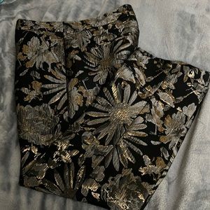 Trina Turk - Black & Metallic Brocade Floral Ankle Pants
